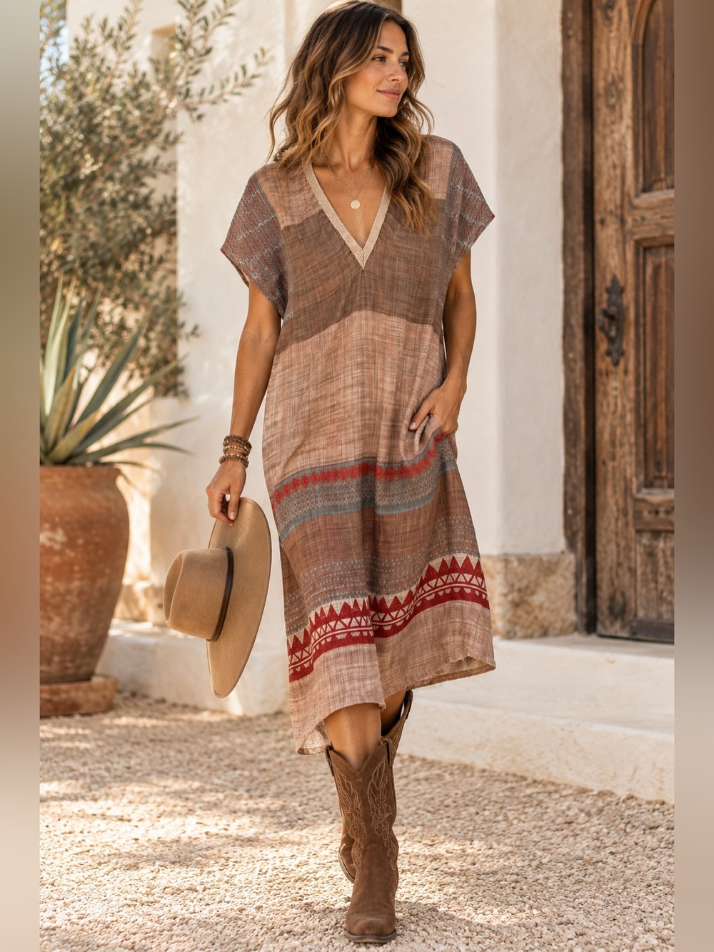 Zara Boho Western Kaftan Dress Small Tribal Print Side Slits